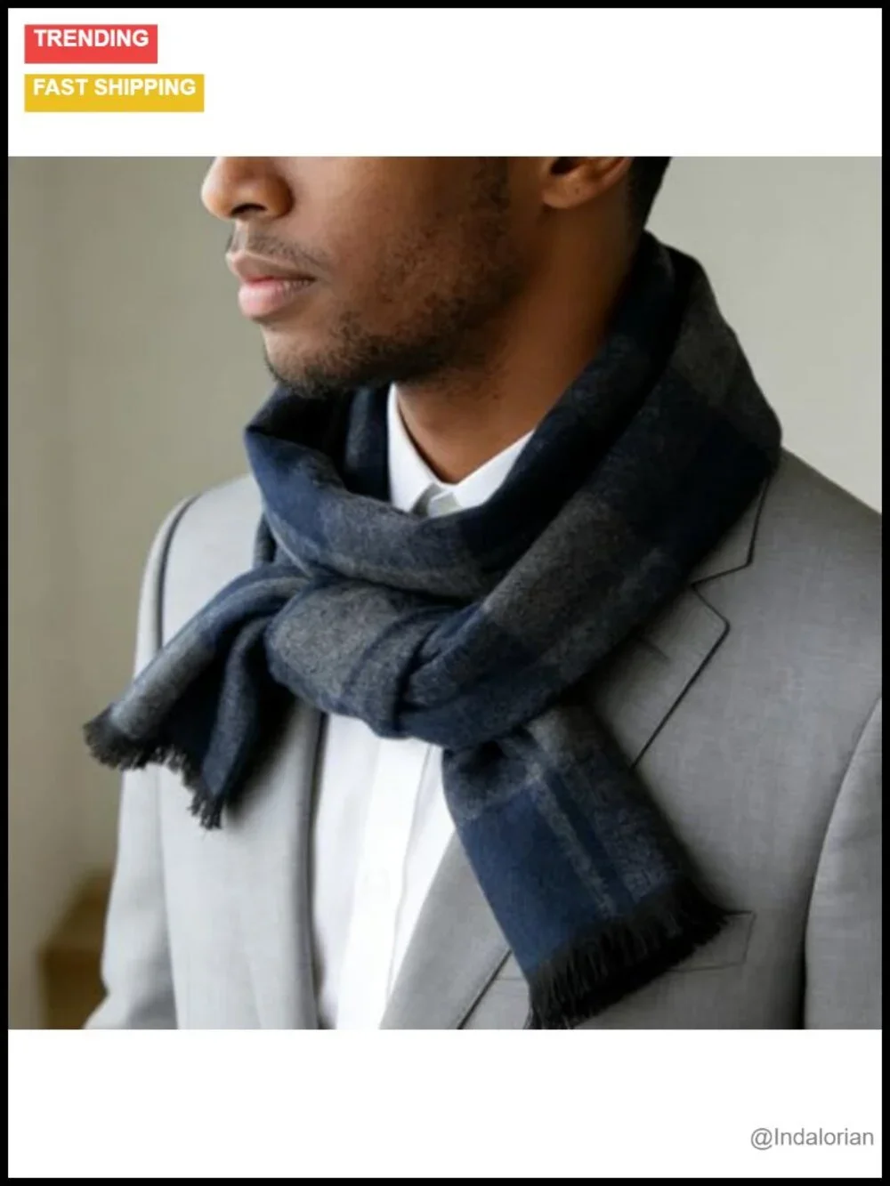 Men's Plaid Narrow Scarf Winter Neck Warmer Tartan Long Cold Weather